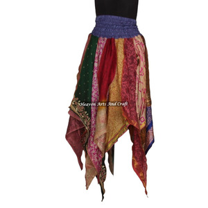 DS035 Urban Tribal Dance Assorted <b>Skirt</b> Vintage Bohemian One Piece Dress Long Silk Ruffle <b>Skirt</b> Summer Midi Saree Silk <b>Patchwork</b> - Product Image 1