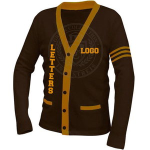Cardigan pour hommes et pulls pour femmes en acrylique tricoté à col en V, broderie chenille, style universitaire grec, pour l'hiver - Product Image 2