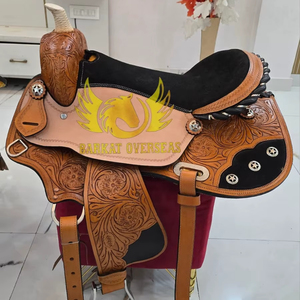 Silla de montar de cuero premium, tallada a mano con motivos florales, duradera, para espectáculos ecuestres, carreras de barriles, portátil, para equitación. - Product Image 2