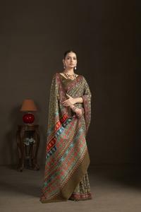 Sari listo para usar y blusa cosida, sari indio de crepé de seda con estampado floral, sari con estampado digital, diseño hermoso - Product Image 2