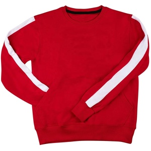 Sweat-shirt à col rond pour femmes Sorority, couleur crème, avec rayures rouges et noires, manches longues, en coton tricoté, haut décontracté avec poches - Product Image 1