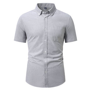 Men's White Short Sleeve Cotton Casual Shirt Turn-<b>down</b> Collar Solid Color Breathable Poplin Fabric Summer Style - Product Image 5