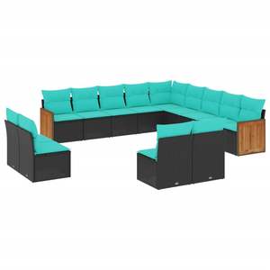 Juego de sofás de patio de ratán sintético negro de 13 piezas con cojines para sofás de jardín - Product Image 2