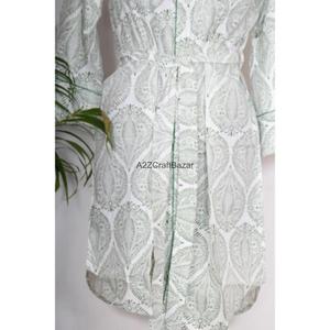 Camisa Larga Midi de Algodón Indio de Lujo con Estampado Digital, Transpirable, con Cuello en V Profundo, para Novia, con Botones, Ajustada al Cuerpo - Product Image 6