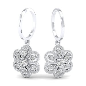 REYES Floral Design 925 Sterling <b>Silver</b> Moissanite <b>Dangle</b> Hoop <b>Earrings</b> Sparkle 14K White Gold Special Occasion Wear Jewelry - Product Image 1