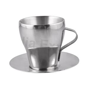 Double Wall Stainless Steel <b>Tea</b> Mug with Durable Metal Saucer Coffee & <b>Tea</b> <b>Set</b> - Product Image 1