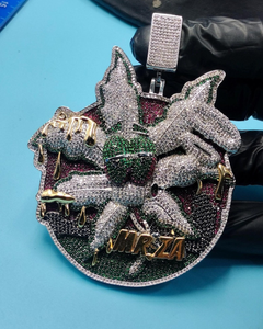 จี้รูปใบกัญชาแบบกลมผ่านการทดสอบ ประดับเพชรโมอิสซาไนต์ จี้ใบกัญชาแบบฮิปฮอป เงินแท้ 925 - Product Image 1