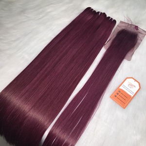 Bó Tóc Người Việt Nam Thẳng Xương Người 100% Thô 12A Biểu Bì Màu Hồng Tím - Product Image 1