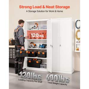White 68.9 <b>Lockable</b> Steel <b>Metal</b> Storage <b>Cabinet</b> for Pantry Warehouse Office Laundry 5 Tiers 4 Adjustable Shelves 2 Magnetic - Product Image 2