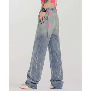 Jean cargo en denim pour homme, coupe droite, décontracté, extensible, délavé, taille haute, léger, 100 % coton, fermeture éclair - Product Image 6
