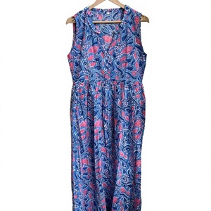 Vestido Maxi Vintage con Bordado Floral para Mujer, Estampado a Mano, Sin Mangas, Algodón Indio con Decoración de Borlas, Hecho a Mano - Product Image 1