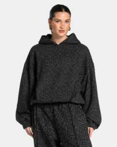 Conjunto Deportivo de 2 Piezas para Mujer, Estilo Casual de Invierno, Lavado Ácido, Estampado de Leopardo Negro, 100% Algodón Felpa, Ecológico, con Bolsillo Oculto en Contraste - Product Image 2