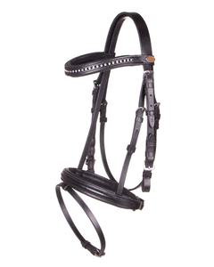 Premium Durable <b>Black</b> Leather Horse Bridle Crystal Browband Padded Noseband English Bridle Training for Everyday Equestrian - Product Image 1