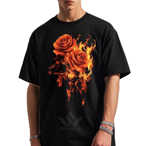 Men's Black Floral <b>Flame</b> Graphic T-<b>Shirt</b> Short Sleeve O-Neck 100% Cotton Regular Fit Digital Print Streetwear Tee - Product Image 1
