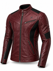 Chaqueta de Motociclista de Cuero Acanalado |   Impresos y Transpirables |   Personalizable |   Fabricante OEM ODM |   Verde Borgoña Marrón |   Carreras - Product Image 2