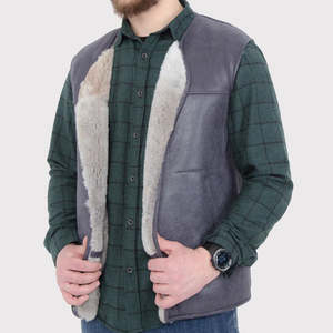 เสื้อกั๊กหนังแกะบุขนสีขาวสำหรับผู้ชายสไตล์ตะวันตก - Product Image 1