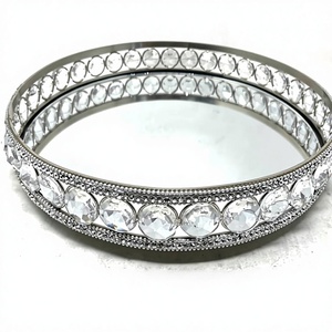 Handmade Luxury <b>Mirrored</b> Glass Vanity Tray <b>Silver</b> Crystal Beaded Metal Decorative Tray Cosmetic Organizer Jewelry Display - Product Image 6