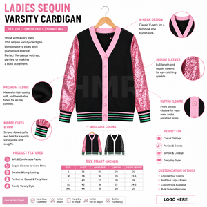 HMR Sisterhood Sorority Women's <b>Black</b> Pink <b>Sequined</b> Sleeve V-Neck Cardigan Long Sleeve Casual Knitted <b>Top</b> - Product Image 6
