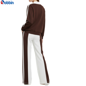 Conjunto Deportivo Bobbin para Mujer, Rayas Blancas y Marrones, Manga Larga, Corte Holgado, Informal, Superventas, Diseño Personalizado en Contraste, Ropa Deportiva de Otoño - Product Image 2