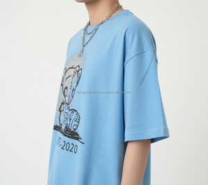 Men's Drop Shoulder T-<b>Shirt</b> Blue Oversized Graphic Breathable Custom OEM Wholesale - Product Image 6