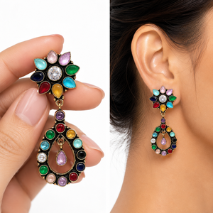 Fabricante Verificado: Nuevo Anillo de Latón Chapado en Oro Antiguo con Engaste de Múltiples Piedras, Diseño Étnico Indio Hecho a Mano para Mujer, Ideal para Fiestas - Product Image 5