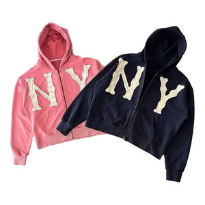 เสื้อฮู้ดครอปแบบซิป Unisex  ลายปักตัวอักษร NY ด้านหน้า ทรงลำลอง ใส่สบาย ผ้าถัก โพลีเอสเตอร์ 100% ป้องกันการเป็นขุย - Product Image 1