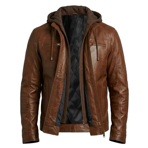 <b>Men's</b> PU Leather <b>Jacket</b> Hooded Motorcycle Slim Fit Casual Coats <b>Men</b> Autumn Winter Windproof Hat Detachable <b>Biker</b> Leather <b>Jacket</b> - Product Image 6