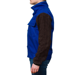 Veste de sécurité en coton perforé et cuir de vachette fendu FR avec boutons-pression, protection contre les étincelles et la chaleur pour le corps - Product Image 4