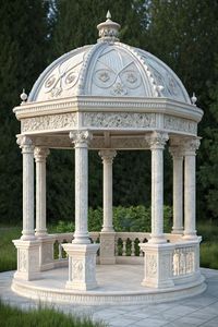 Gazebo en marbre blanc pour villa, jardin, lac et parc - Pierre sculptée à la main, durable et écologique, design de ferme Hayat Industries - Product Image 2