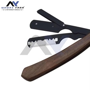 Rasoir droit professionnel à manche en bois naturel, lame interchangeable, logo personnalisé, rasoir de rasage haut de gamme pour salon de coiffure - Product Image 1