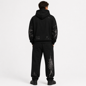 Ensembles de survêtements pour hommes avec impression graphique OEM, sweats à capuche et pantalons de jogging en molleton épais, style streetwear oversize, fournisseur direct d'usine - Product Image 2