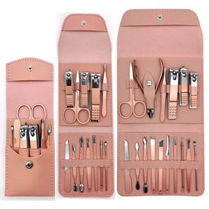 Ensemble de 7/12/16 pièces en acier inoxydable pour manucure et pédicure, comprenant coupe-ongles, cure-oreilles, ciseaux à ongles, finition or rose, pour ongles des pieds - Product Image 1