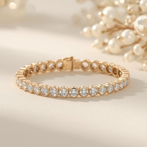 Chaîne et bracelet tennis en or jaune massif 18 carats, bijoux fins de luxe certifiés GIA pour femmes - Product Image 6