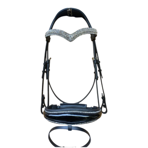 บังเหียนม้าหนังสีดำรูปตัววี 5 แถว ประดับคริสตัล อุปกรณ์ขี่ม้าแบบ Anatomic - Product Image 1