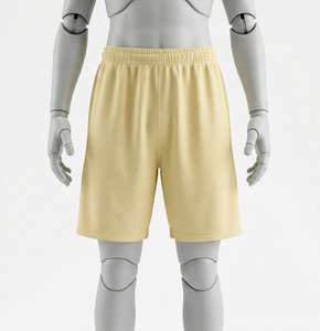Shorts en maille jaunes à taille élastique, coupe régulière, respirants, vêtements de sport d'été pour adultes, couleur unie, sans poches - Product Image 1