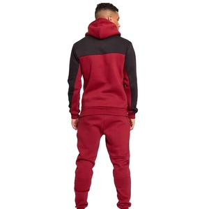 Ensemble de survêtement à capuche pour homme avec blocs de couleur, sweat-shirt en molleton et pantalon de jogging, tenue décontractée d'automne rouge et noir - Product Image 3
