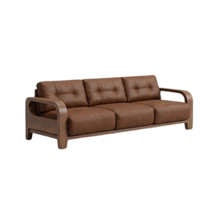 Solid <b>Wood</b> 3 Seater <b>Sofa</b> with Brown Leather Cushions Modern Living Room Furniture for Home Hotel Apartment Project - Product Image 1