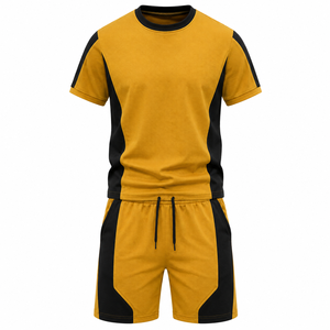Midweight 100% Cotton Printed Mesh Fabric Contrast 2-Piece Men's Slim Fit Solid Breathable T-Shirt Short <b>Set</b> Quick Dry <b>twin</b> <b>sets</b> - Product Image 1