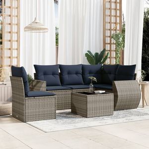 Conjunto de sofás de jardín de ratán sintético gris de 6 piezas con cojines, colección de muebles de patio - Product Image 1
