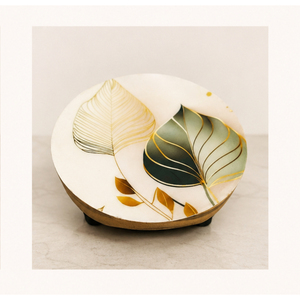 Stylish Meenakari Work <b>Coaster</b> Set Premium Round Tea Cup Mats Custom <b>Gold</b> Inlay Tropical Leaf Table Decor for Home Hotel Use - Product Image 5