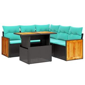 ชุดโซฟาลานบ้านหวายโพลีสีดำ 6 ชิ้นพร้อมชุดเบาะรองนั่งในสวน - Product Image 2