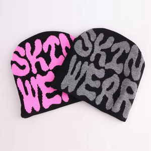 Black <b>Beanie</b> <b>Men</b> Women Unisex Acrylic <b>Beanie</b> <b>Hat</b> Letter Pattern Jacquard Knit Street Style 56-58CM Casual Fit Adult Winter <b>Hat</b> - Product Image 1
