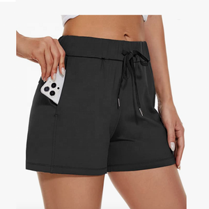 กางเกงขาสั้นผ้าฝ้ายเอวสูงสำหรับผู้หญิง, กางเกงระบายอากาศได้ดีมีกระเป๋าสวมใส่สบายเหมาะสำหรับเดินทาง - Product Image 3