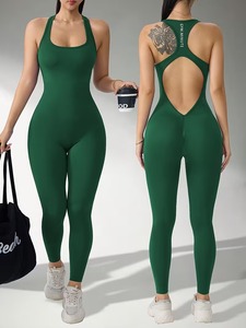 Women's High-Stretch Sleek Yoga Jumpsuit | Scoop Neck Sleeveless Activewear Bodysuit | Lightweight Athletic Gym Romper <b>Set</b> - Product Image 1