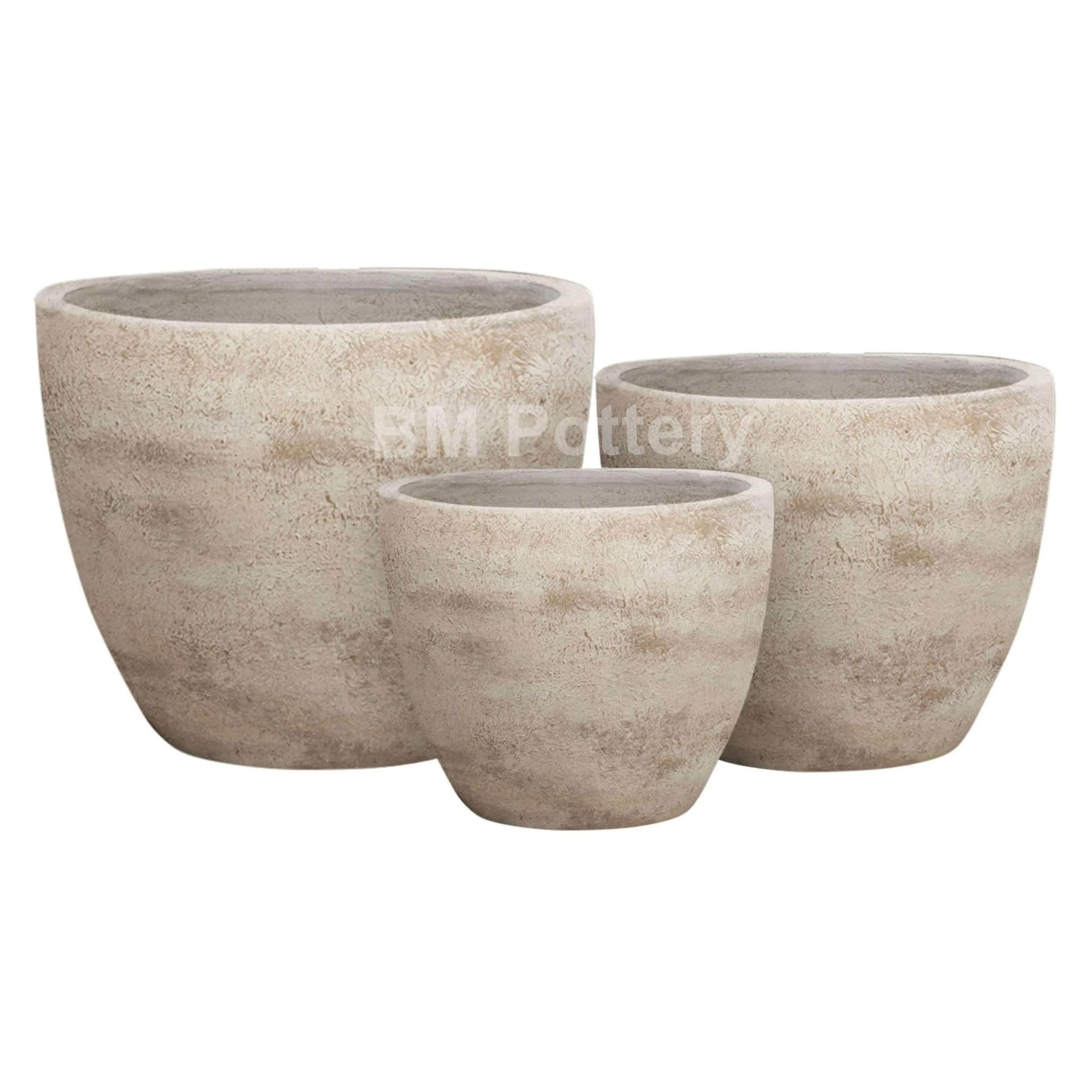 Conjunto pintado clássico de 3 cores antigas de terracota vermelha do Vietnã para decoração plantador interior e exterior para plantas de jardim