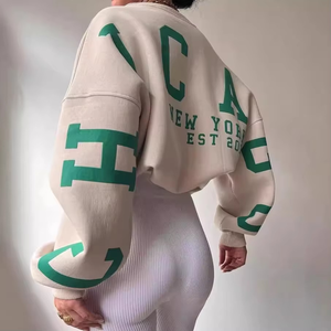 Sudadera Oversize de Cuello Redondo para Mujer, Teñida con Técnica Tie-Dye, Ecológica, Verde Sólido, Hombros Caídos, Manga Larga, Tejido de Algodón, Otoño Invierno - Product Image 6