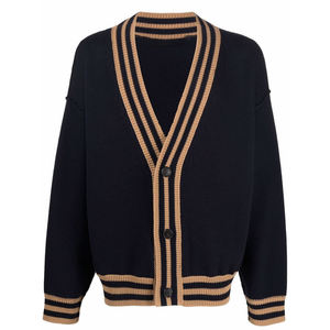 Cardigan respirant pour homme à col en V et boutons, avec manches rayées, style universitaire, en maille, style vintage preppy, vêtement de mode - Product Image 1