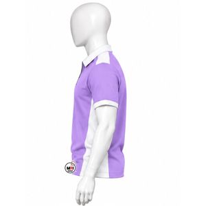 Polo zippé tricoté pour homme, violet et blanc, à blocs de couleur, séchage rapide, respirant, tendance, style sport décontracté, vente en gros - Product Image 2