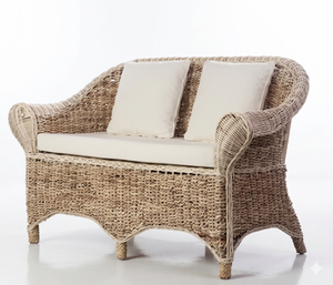Handmade Natural Rattan Outdoor <b>Sofa</b> Wicker Patio Loveseat Garden Bench With Comfortable Cushions For Hotel Balcony Home Decor - Product Image 4