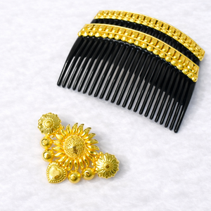 Peineta de Pelo Vintage Chapada en Oro Hecha a Mano, Ecológica, Impermeable, Elegante y Moderna, con Diseño de Flores y Mini Piedras Rojas, para Novias - Product Image 5